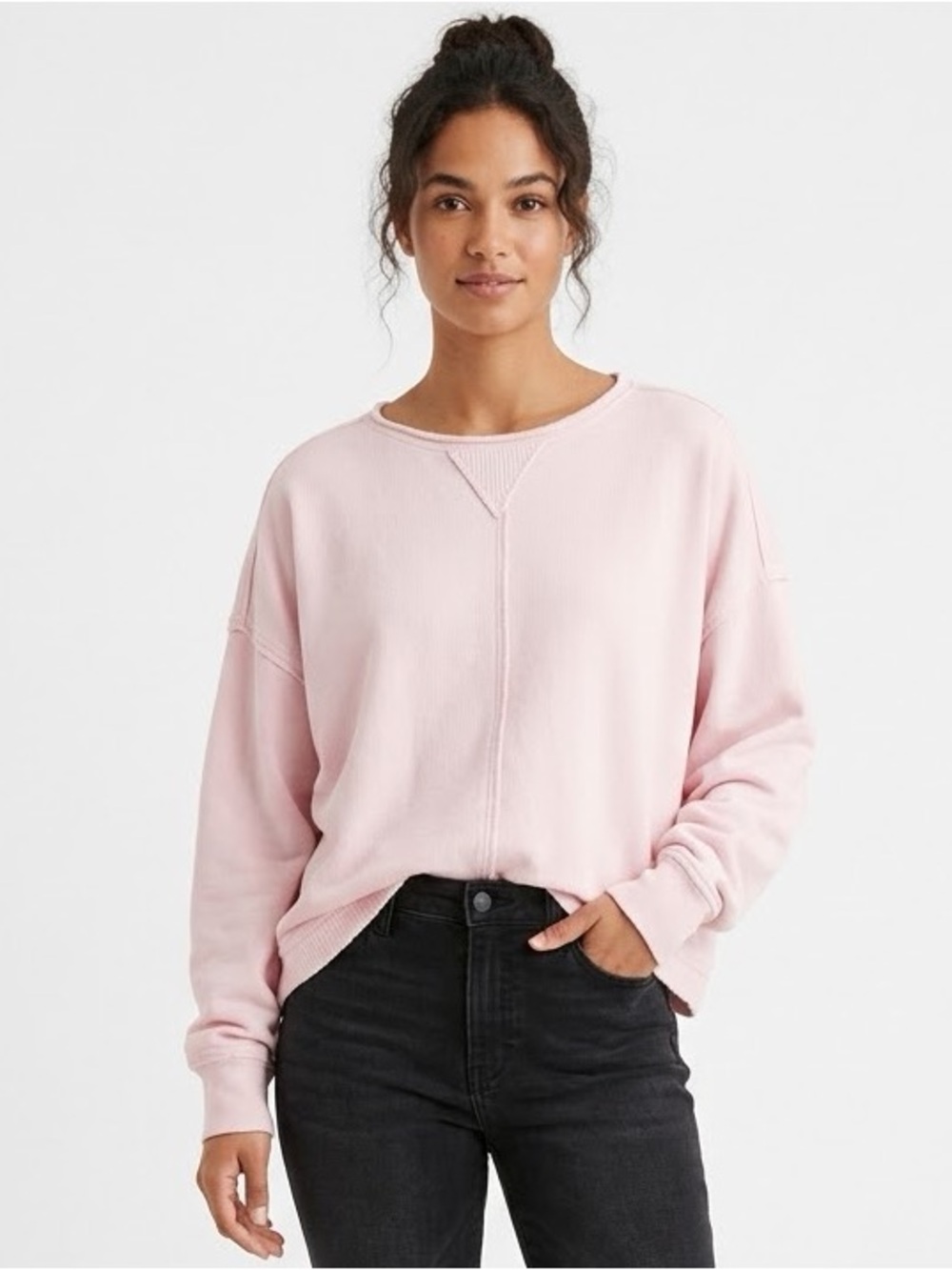 AERIE | OVERSIZED LIGHT PINK CREWNECK RELAXED SWEATER